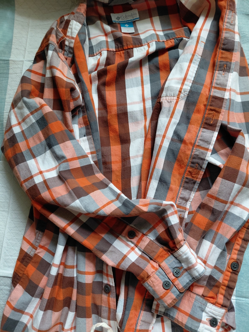 Columbia Orange Brown Plaid Shirt